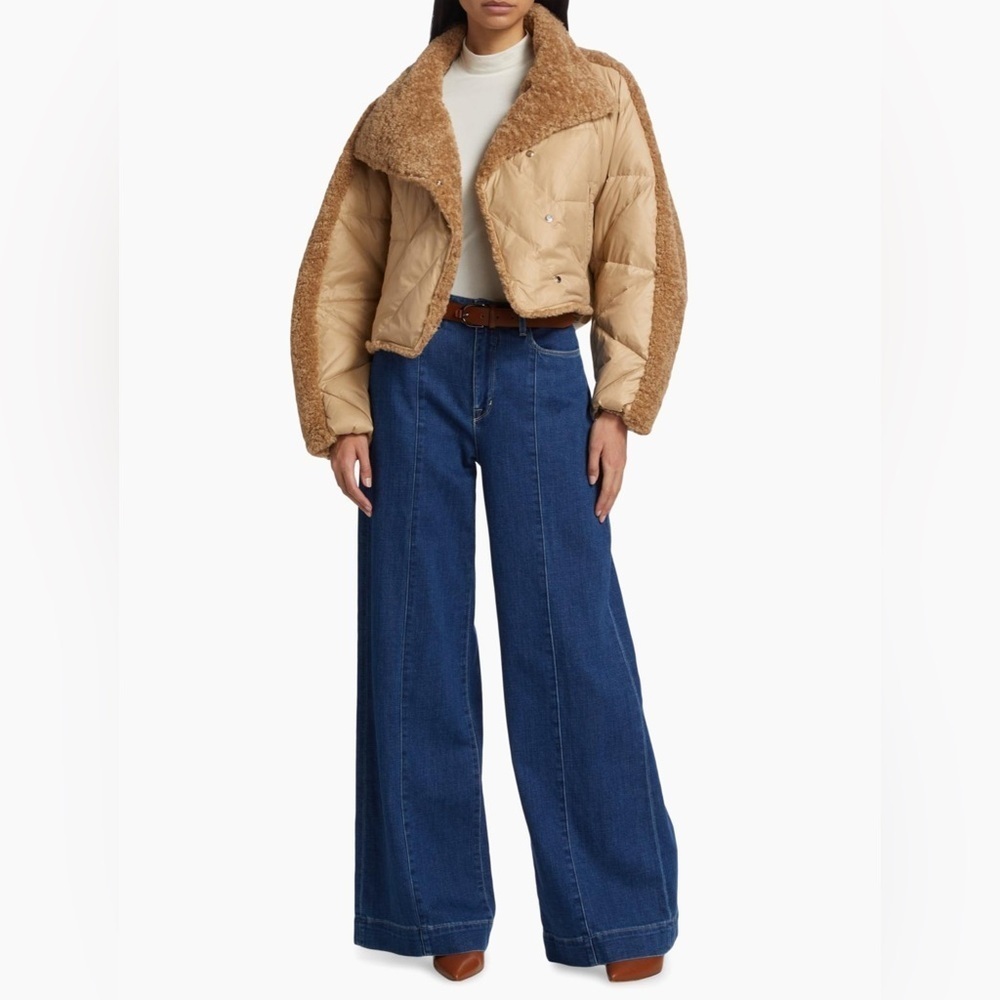 LAMARQUE Sharon Mix Media Down Puffer Jacket in Caramel/ Large